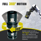 16 PCS 1/2" Drive Swivel Socket Set, Impact Swivel Socket Set, Universal Impact Socket Set, Wobble Socket, 6-Point, Metric, 10-22mm, CR-MO, with Extension Bars and Adapter