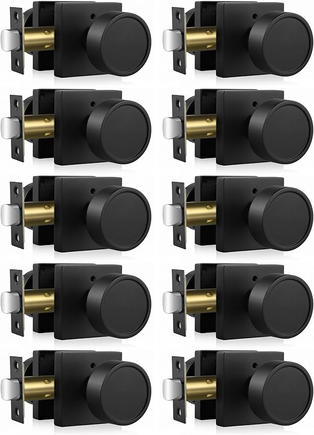 Haidms Black Interior Door Knobs, Zinc-Alloy Heavy Duty Round Matte Black Privacy Door Knobs Interior for Bedroom Modern Bathroom Door Lock Bulk(10 Pack)
