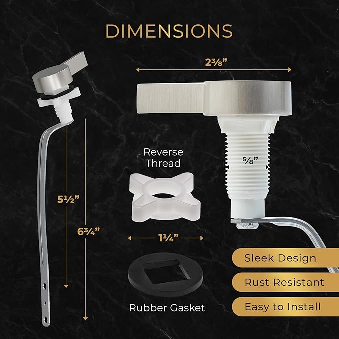 RAVINE Premium Modern Luxury Universal Toilet Handle Replacement, Majestic Collection. Toilet Lever Replacement, Easy Install (Nickel, Side Mount)
