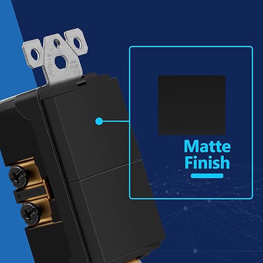 LIDER Matte Finish Lighted Double Switch with Screwless Wall Plate, Combination Frameless Decorator Switch with Locator Light, Ground Terminal Single Pole, 15A 120V, UL Listed, Black, 2 Pack