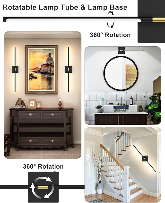 iThird 1 Pack Wall Sconce Battery Operated, Wireless Rechargeable Wall Lights with Touch and Remote Control, 360° Rotatable, Magnetic Wall Sconce for Bedroom,Living Room,Hallway (31.7in Black)