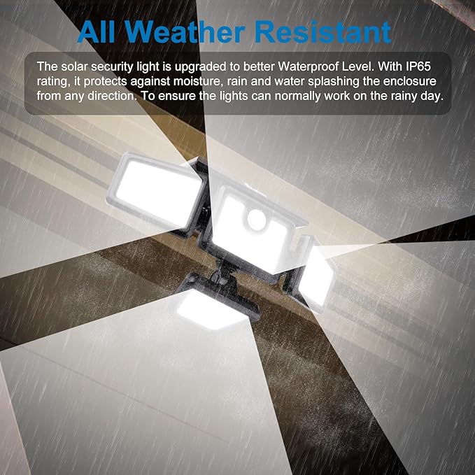 AmeriTop Solar Lights Outdoor, 2 Pack LED High Brightness Cordless Solar Motion Sensor Lights; 4 Adjustable Heads, 320° Wide Angle Illumination, IP65 Waterproof, Security LED Wall Light(Daylight)