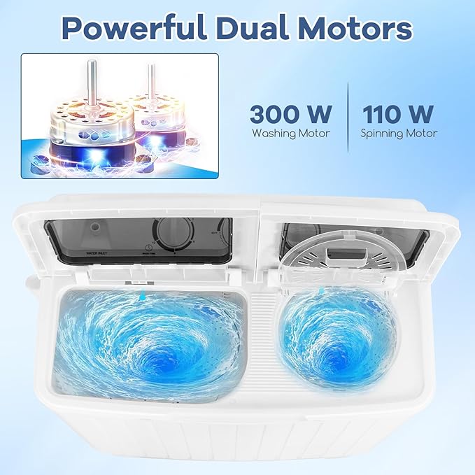 Giantex Portable Washing Machine, 20lbs Washer and Spinner Combo, Twin Tub 12lbs Wash & 8lbs Spin, Mini Compact Laundry Clothes Lavadora Portatil for Apartment Dorm RVs (White & Grey)