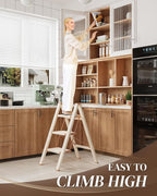 GameGem 3 Step Ladder, Folding Step Stool with Wider Pedal, Anti-Slip Feet & Non Slip Stripes, Aluminum Sturdy Material, 300Lbs Capacity, Elegant Look of Cream Chocolate Better Matches Your Home