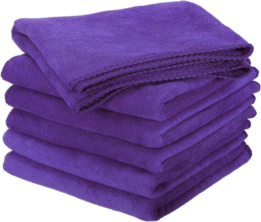 HARFINGTON 6 Pack Microfiber Cleaning Cloth, 20" x 10" Multi-Functional Cleaning Towels Reusable Absorbent Rags for Car Wash Kitchen Household Window Clean, Purple