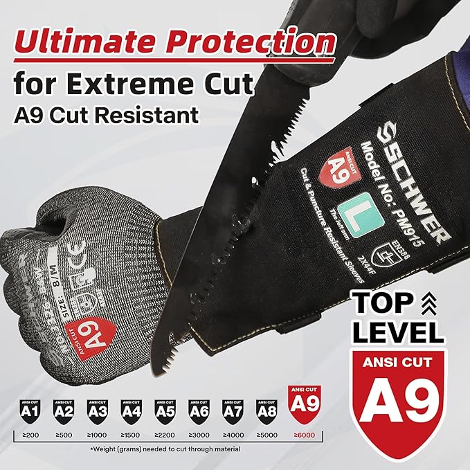 Schwer ANSI A9 Cut & Level 5 Puncture Resistant Arm Sleeves, PM915 High Risk Protection Arm Guards for Biting, Gardening Sleeve Thorn Proof, Tactical Work Sleeves for Law Enforcement Self Defense