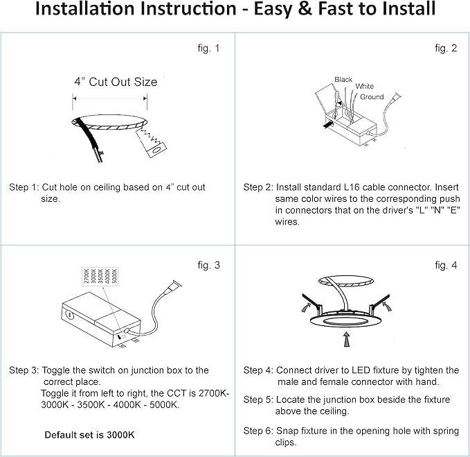 4-inch LED Canless Recessed Slim-Downlight 5 CCT Adjustable Dimmable Recessed Lights Fixture with Junction Box, Ceilling Light with Junction Box, 2700-5000K, 9W, White Square Finish, 6 Pack