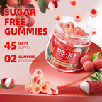 Vitamin D3 K2 Gummies w/Magnesium Sugar Free - 90 Count | D3 Vitamin 5,000 IU + K2(MK-7) 100 mcg - Vegan K2 D3 Vitamin Supplement, Highly Absorbent Supports Bone, Muscle, Mood & Immune(Lychee Flavor)