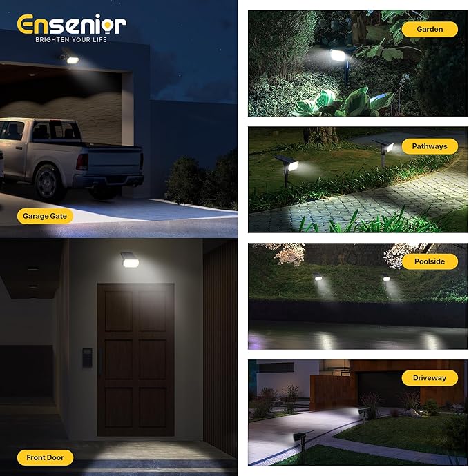 Ensenior Solar Spotlights Outdoor, Brightness Adjustable 6500K LED Solar Garden Lights, 56 LEDs Solar Powered Landscape Lights, Auto ON/Off, Waterproof, for Yard/Garden/Pathway - 10 Pack