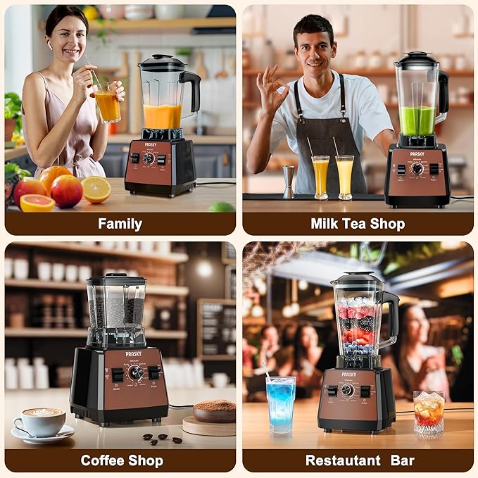 Blender for Smoothies,PRASKY 1000W Blenders for Kitchen,25,000 RPM Powerful Blender 68oz BPA-Free Juicer and Grinder with To-Go Gym Bottle,Countertop Blenders for Ice Crushing,Shakes,Fruits (Brown)