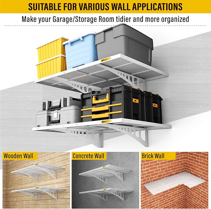 2Pack 2x3ft Adjustable Metal Garage Wall Shelving Heavy Duty Garage Storage Shelf Wall Mounted White