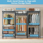 VIPEK V10 Garment Rack Large Size Heavy Duty Clothes Rack with Hanging Rods, Adjustable Shelves & 2 Slid Storage Baskets, Wire Clothing Rack 68.9" W x 15.7" D x 76.4" H, Max Load 920 LBS, Black