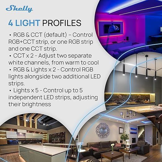 Shelly Pro RGBWW PM | Wi-Fi & LAN Smart Remote Control for RGBW Led Strips with Power Metering | Home Automation | No Hub | Compatible with Alexa & Google Home | iOS Android App | Dimming Control