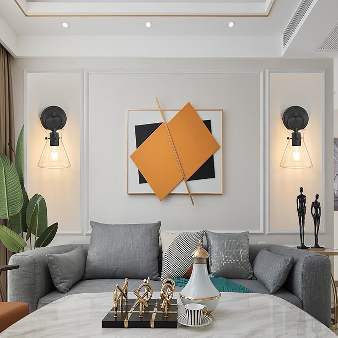 Wall Sconces Set of 2 Modern Vanity Light Fixtures for Bathroom Black Wall Mount Lighting Lamp Hardwired Farmhouse Wall Lights with 6 Inch Clear Glass Shade for Bedroom Living Room Mirror