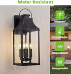 tewei 22'' Large Outdoor Wall Light, Porch Light Outdoor Wall Sconce Lantern, 4-Light Modern Black Exterior Lighting Fixture Wall Mount, Outside Light for House Garage, 1-Pack