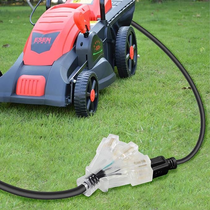 10FT 12/3 Extension Cord Heavy Duty Black 3-Outlet Indoor/Outdoor SJTW Lighted 12-Gauge Grounded Power Cable,12AWG 15 Amp, 1875 Watts，UL Listed，Safety