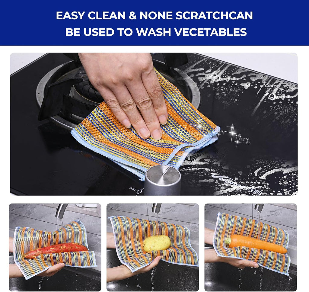 12PCS Non-Scratch Multipurpose Steel Wire Dishcloths - Reusable Quick-Dry Odor-Free Scrub Cloths for Dishes, Kitchen Cleaning Cloths for Cookware, Sinks, Stove Tops(9.84X9.84)