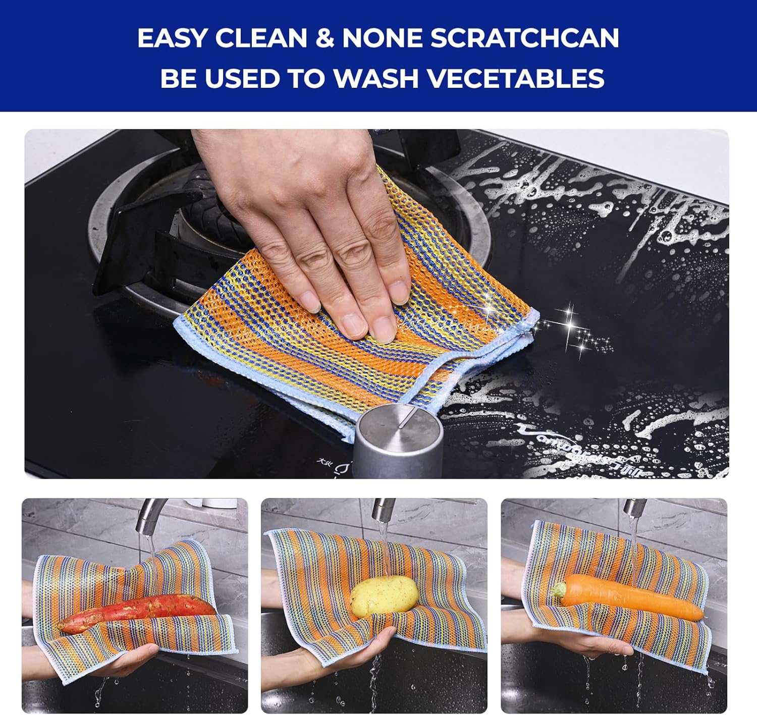 12PCS Non-Scratch Multipurpose Steel Wire Dishcloths - Reusable Quick-Dry Odor-Free Scrub Cloths for Dishes, Kitchen Cleaning Cloths for Cookware, Sinks, Stove Tops(9.84X9.84)