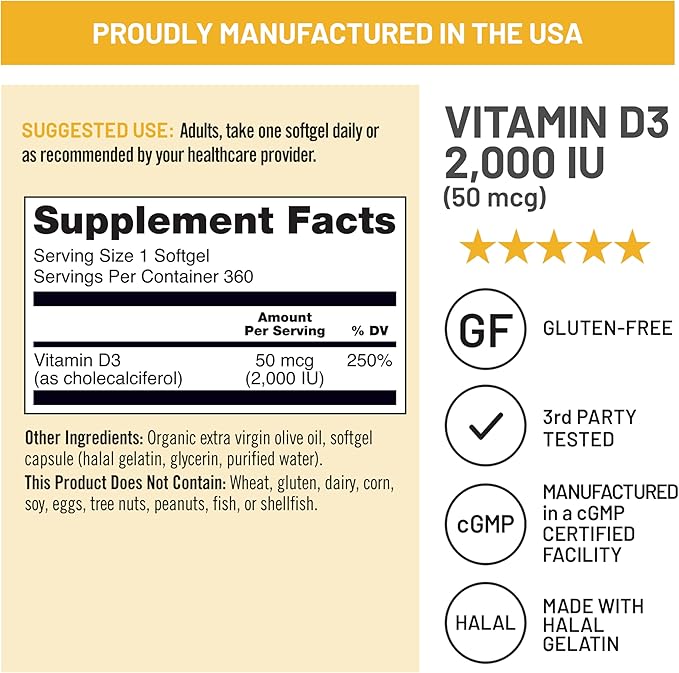 NatureWise Vitamin D3 2000iu (50 mcg) 1-Year Supply for Immune Support, Healthy Muscle Function, and Bone Health - Non-GMO, Gluten Free in Organic Extra Virgin Olive Oil, (Mini Softgel), 360 Count
