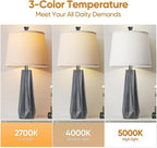 WIHTU 3 Color Temperature Table Lamps Set of 2, 27'' Grey Modern Table Lamp for Living Room, Beside Lamp with Linen Shade, Resin Desk Lamp for Nightstands Bedroom Decor (2 Bulbs Included)