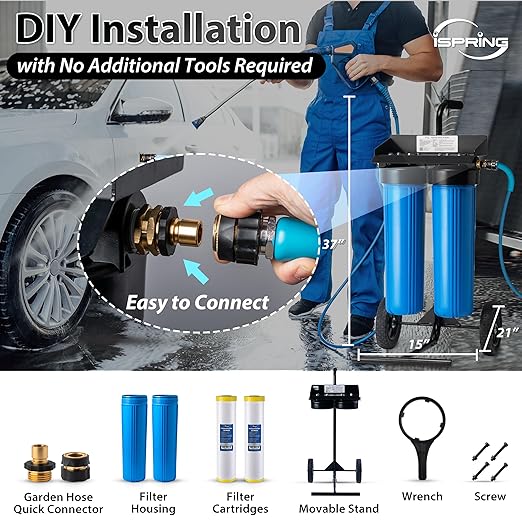 iSpring Spotless Car Wash System, Deionized Water System for Car Wash, RVs, Boats, Motorcycles, and Windows, Model: WGB22BD