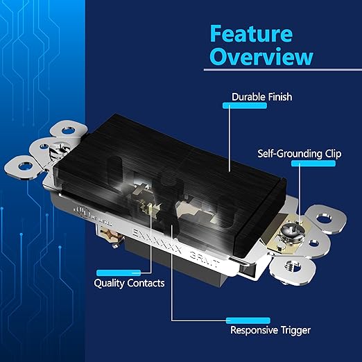 LIDER Brushed Black Minimalist Design Decorator Switch, Frameless Paddle Wall Light Switch, On/Off Rocker Switch, Single Pole, Residential Grade, UL Listed, 3 Wire, 15A 120-277VAC, 5 Pack