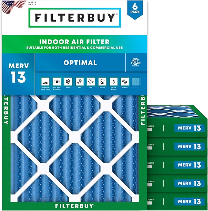 Filterbuy 20x22x2 Air Filter MERV 13 (MPR 1900) Health Defense Replacement (6-Pack), Electrostatic Pleated HVAC AC Furnace Filters, Made in USA (Actual Size: 19.50 x 21.50 x 1.75)