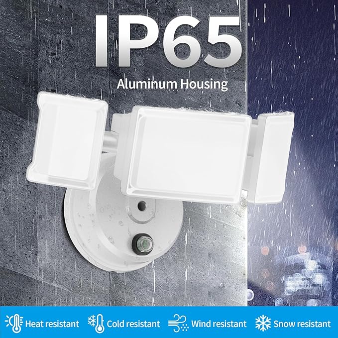 Olafus 60W Flood Lights Dusk to Dawn Outdoor Lighting, IP65 Waterproof LED Security Light with Photocell, 6000LM Dusk Dawn Outside Light, 6500K White Exterior Floodlight for Yard Garden Porch White