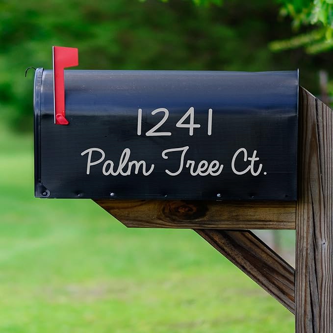 Personalized Mailbox Decal Set of 2 Decals With Street Address & Street Name Custom Design Mailbox Sticker Vinyl Letters VWAQ-CMB4 (SILVER)