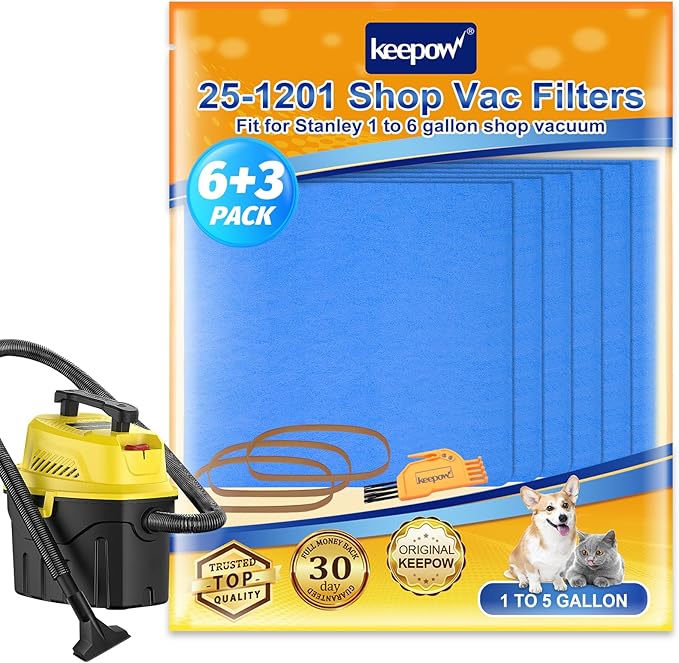 KEEPOW Shop Vac Filters Compatible with Stanley 1-6 Gallon Wet/Dry Vacuums SL18910P-3, SL18129, SL18133, Part# 25-1201 (6 Pack)