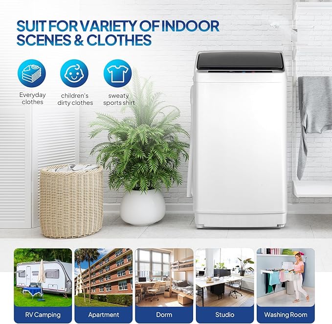 ROVSUN 17.8LBS Portable Washing Machine, Full-Automatic Electric Laundry Machine with Stainless Steel Drum, Compact Washer and Spin Dryer Combo with Drain Pump for Apartment, Dorm, Home, Light Grey