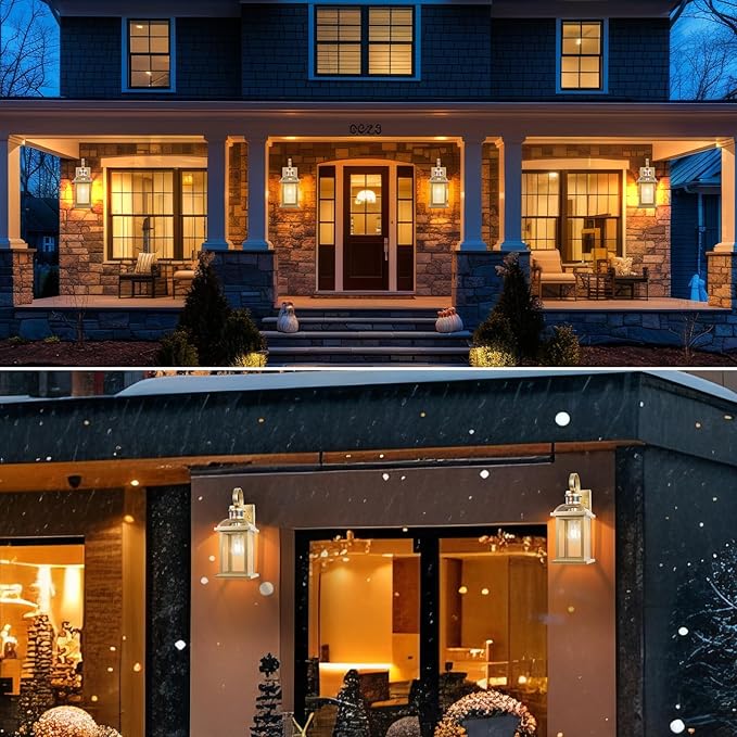 Gold Motion Sensor Outdoor Light Fixtures Dusk to Dawn 2-Pack, 16 Inch Aluminum Anti-Rust Large Brass Outdoor Sconces Wall Mounted Lamps Photocell Outside Lights for House Front Porch