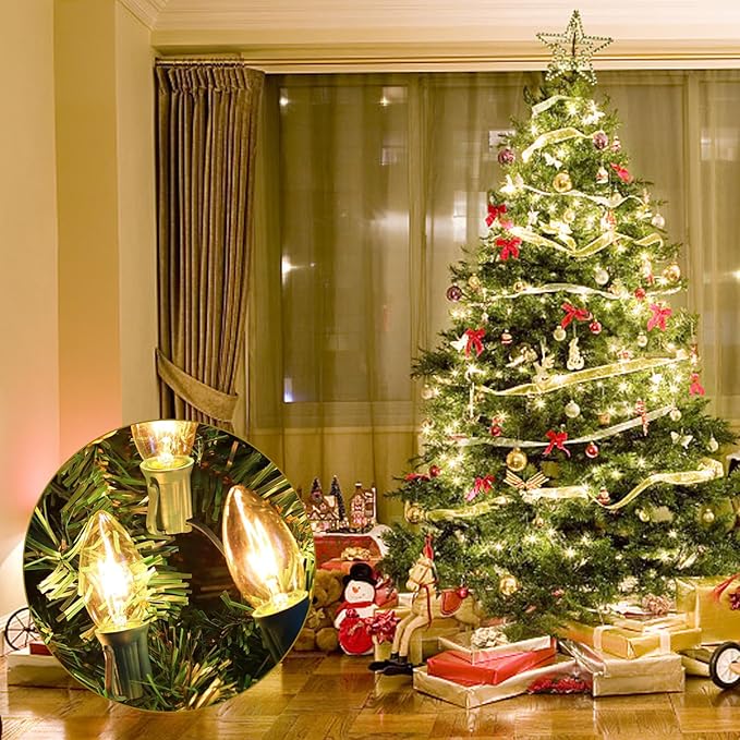 25 Pack C9 Clear Incandescent Replacement Bulbs, C9 Vintage Christmas Lights Outdoor Incandescent Bulbs Fits in C9/E17 Base for Indoor Outdoor Home Party Decorations, 7 Watts Night Light Bulbs