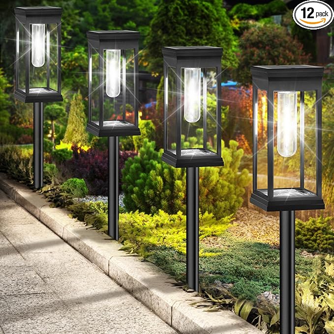 BesLowe 【Upgraded】 Solar Pathway Lights Outdoor, 12-Pack Large LED Solar Light Outdoor Waterproof, Super Bright Outside Lights for Yard, Sun-Powered Landscape Lighting for Garden Walkway, Cool White