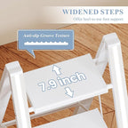 GameGem 2 Step Ladder, Folding Step Stool with Wider Pedal, Anti-Slip Feet & Non Slip Stripes, Aluminum Sturdy Material, 300Lbs Capacity, Elegant Look of Modern White Better Matches Your Home