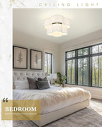 Black Semi Flush Mount Ceiling Lights, 5-Light 18" Ceiling Light Fixtures with Double Fabric Shade in Quatrefoil Shape, Drum Light for Nursery Bedroom, AD-22007-5SF-BK