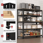 5-Shelf Heavy Duty Shelving - Adjustable Garage Storage Shelves, Metal Utility Storage Racks for Warehouse Pantry Basement Kitchen, Garage Organizers Shef Unit, Black, Packs of 4