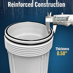 3 Stage High Capacity 20” White Whole House Water Filter System, Freestanding Steel Frame, Sediment, GAC+KDF & Carbon Cartridges, Presser Relief Button, 1” Brass Port, Pressure Gauges, Double O-Ring
