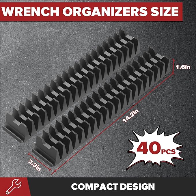 40PCS Modular Wrench Organizer Wrench Holder - Wrench Tool Organizers for Tool Drawer Storage, Wrench Storage Set with Metric & SAE Label, Wrench Rack Tool Gift for Professional Mechanics Men, Black