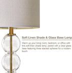 Oneach 24" Glass Table Lamps Set of 2, Gold Modern Table Lamps with USB Ports for Living Room, Linen Shade Bedside Lamps for Bedroom, Nightstand, Side Table (Bulbs not Included)