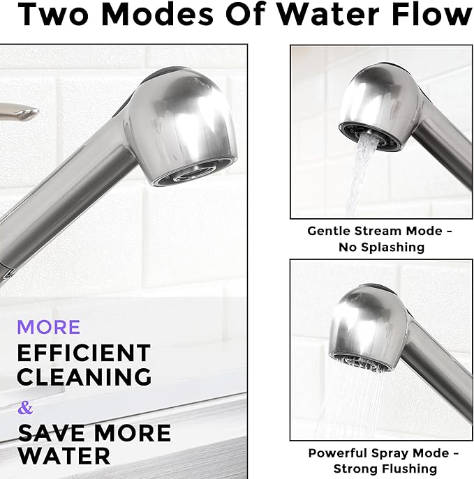 Comllen Commercial Pull Out Kitchen Faucet Brushed Nickel, Stainless Steel Single Handle Small Kitchen Sink Faucet, Single Hole Low Kitchen Faucets with Sprayer, Deck Plate