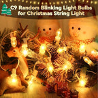25 Pack Twinkle Christmas Replacement Bulbs, 7W Random Blinking Light Bulbs for Christmas String Light, Nightlights(Clear Twinkle,C9,E17 Intermediate Base)