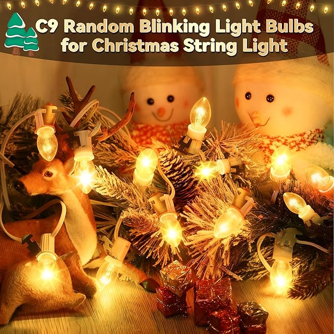 25 Pack Twinkle Christmas Replacement Bulbs, 7W Random Blinking Light Bulbs for Christmas String Light, Nightlights(Clear Twinkle,C9,E17 Intermediate Base)