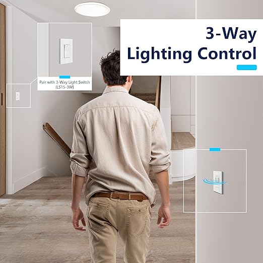 LIDER Motion Sensor Dimmer Switch for Dimmable 200W LED/CFL Lights, 3-Way, 120 V, Modern Upgrade, No Neutral Required, No Ground Required, UL Listed, Wall Plate Included, White, 2 Pack