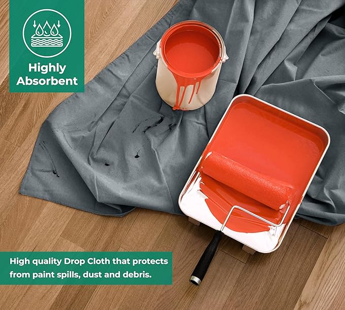 Canvas Drop Cloth for Painting 9x12 feet Pack of 2-8oz Painters Drop Cloths for Painting - All Purpose Canvas Tarps for Floor & Furniture Protection - Recycled Cotton Fabric
