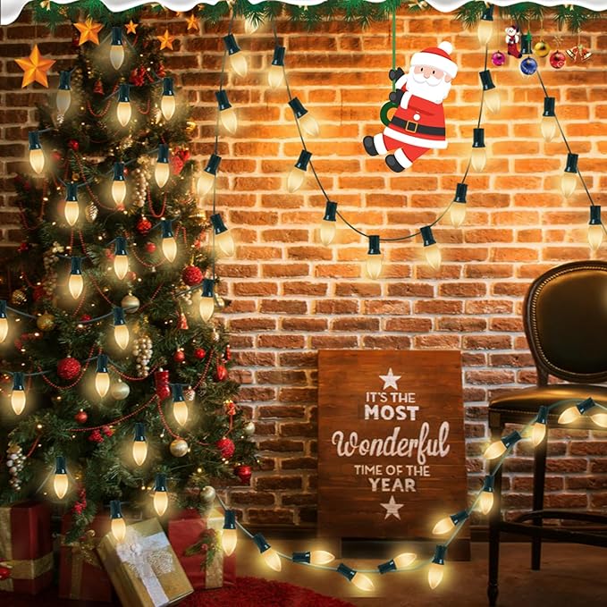 25 Pack C9 Christmas White LED Light Bulb,Vintage Warm White Plastic C9 Replacement Bulbs Shatterproof C9/E17 Intermediate Base 0.6 Watt Great for Night Lights Christmas Outdoor String Lights