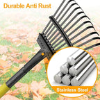 60" Leaf Rake- 11 Metal Tines 8.5" Wide- Small Leaves Rakes for Gardening- Adjustable Metal Leaf Rake for Picking Leaves,Grass Clippings Garbage