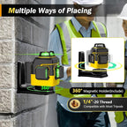 IKOVWUK 3x360° Laser Level, Level for Construction Picture Hanging Floor,12 Lines Self-leveling Laser Level Line with Upgraded Flash Mode, 2X 3000MAH Battery