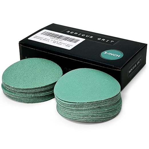 Serious Grit - 3-Inch Sanding Disc Assortment - 80 120 150 180 220 Grit (10/Each) Heavy-Duty Hook & Loop Film Discs - Sandpaper for Woodturning & Drill Attachment Sanding Pads - 50 Pack