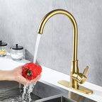 Brushed Gold Kitchen Faucet ，Modern High Arc Bar Sink Faucet ，Commercial Stainless Steel Kitchen Sink Faucet One Hole with Deck (Brushed Gold)